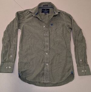 American Eagle Outfitters Olive Striped Button Down Shirt